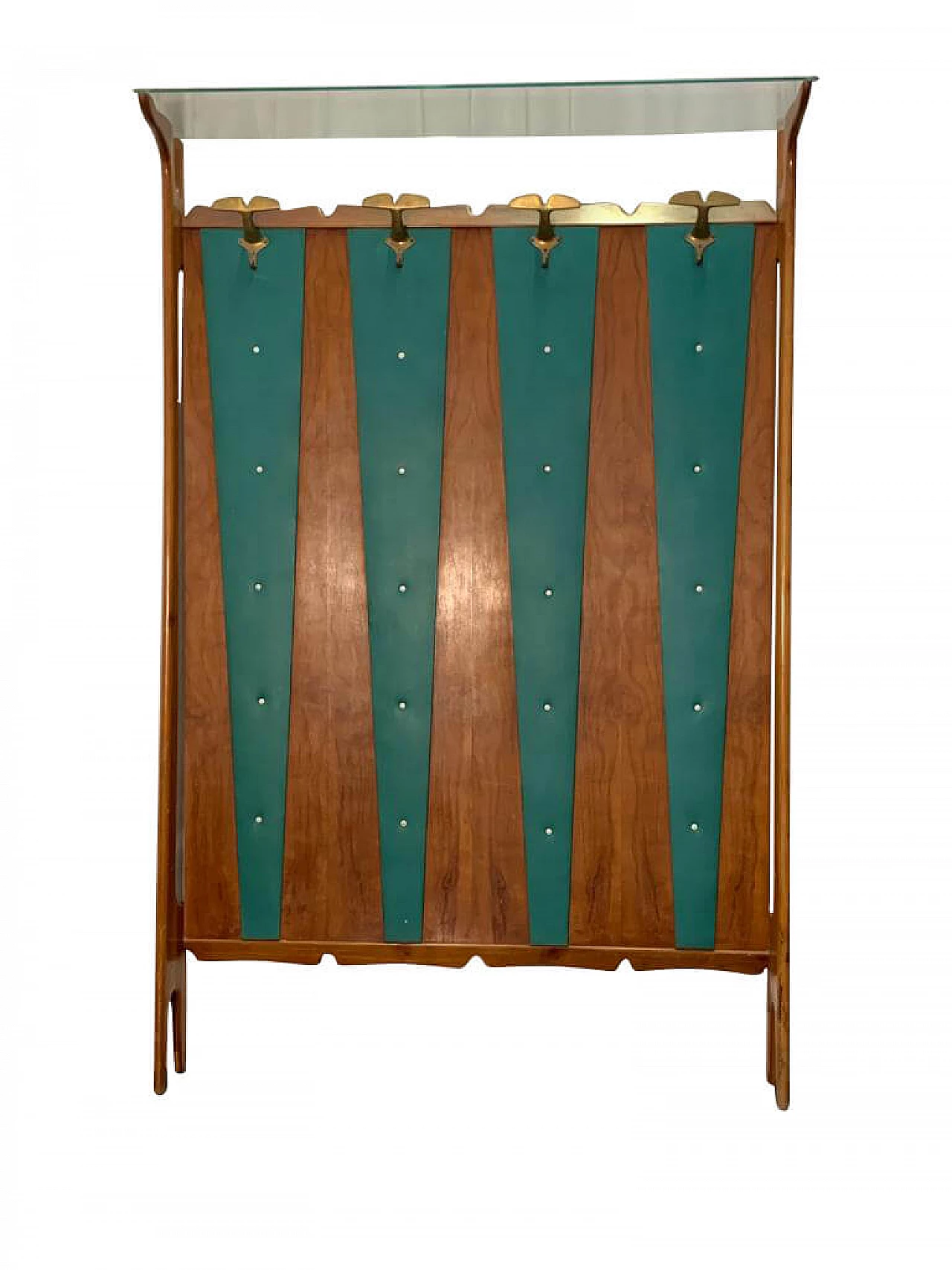 Coat rack in cherry wood and green leatherette, 1950s 1181960