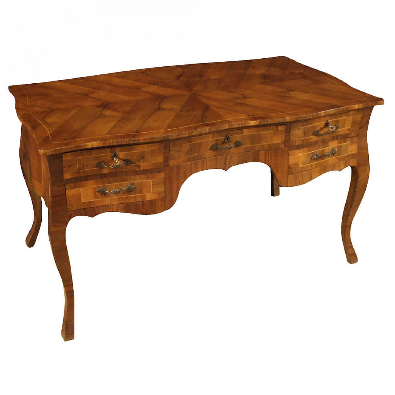 Scrivania italiana in legni di noce, acero e legni da frutto, '900 1181962