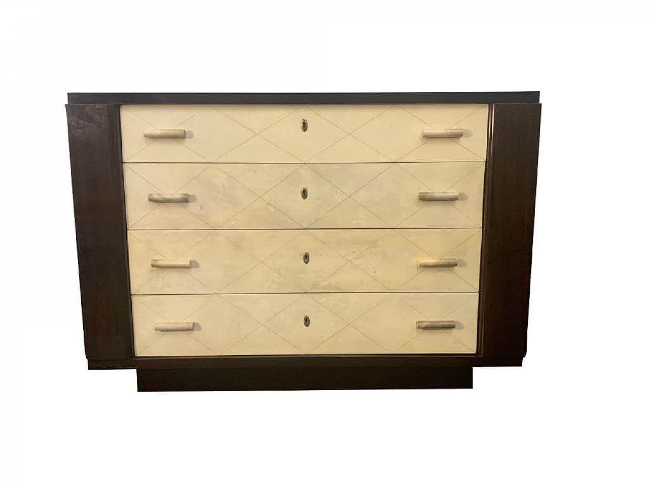 Art Deco chest of drawers in mahogany with parchment handles, 1940s 1182042