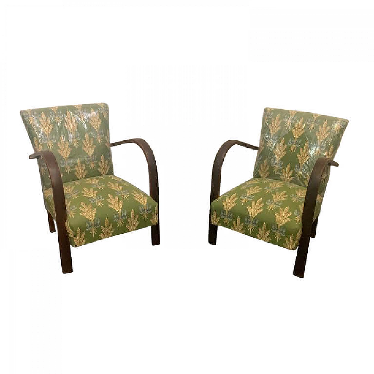 Pair of armchairs with brocade fabric, 1930s 1182047