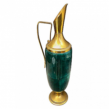 Green goatskin and brass carafe by Aldo Tura, 50s