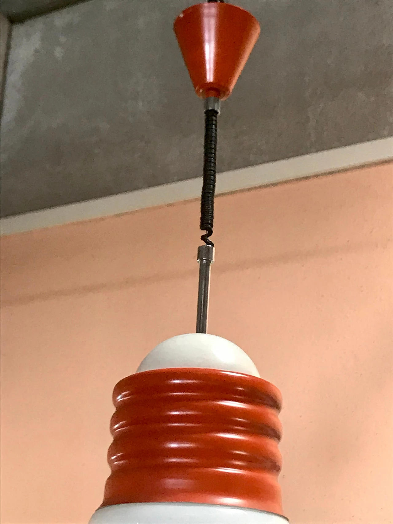 Ceiling lamp in a maxi bulb shape, orange and white, original 70s 1182764