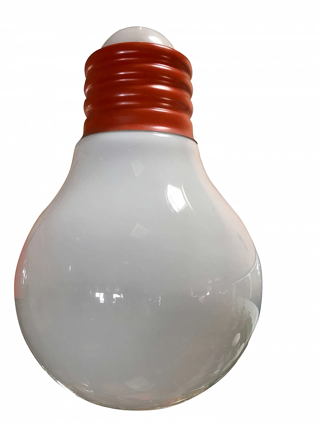Ceiling lamp in a maxi bulb shape, orange and white, original 70s 1182778