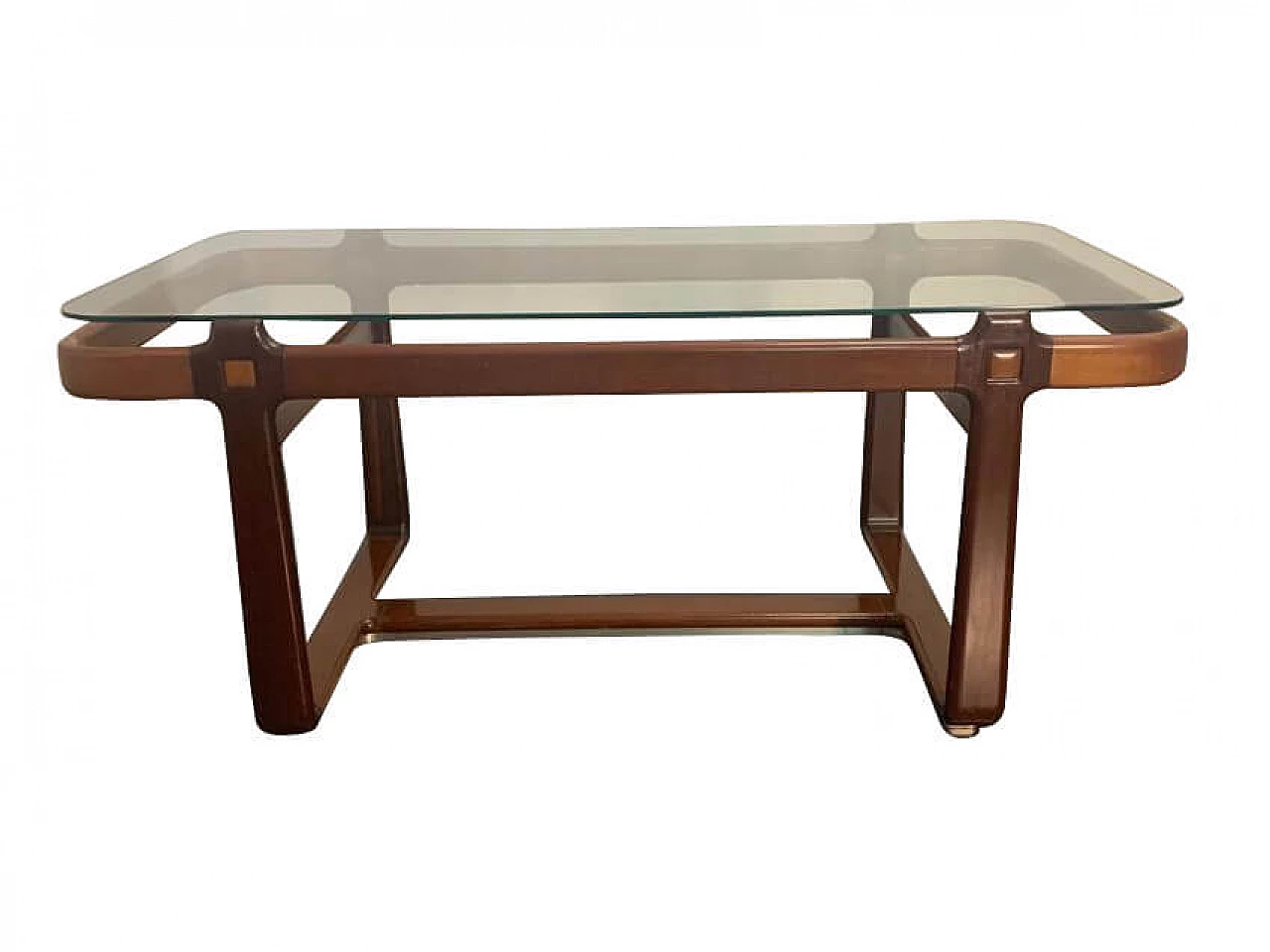 Mahogany dining table with glass top, 1970s 1182812