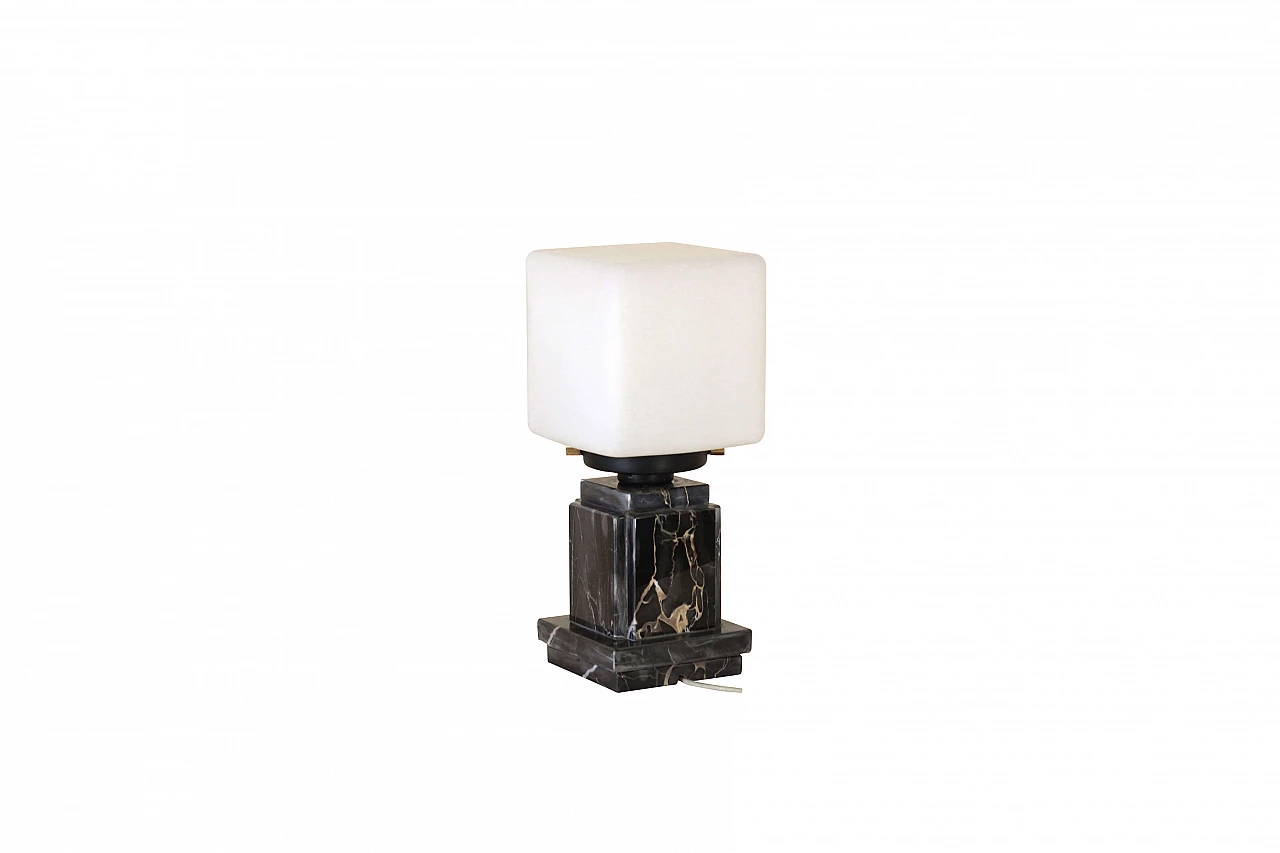 Table lamp in Portoro marble and opaline glass, 70s 1182833