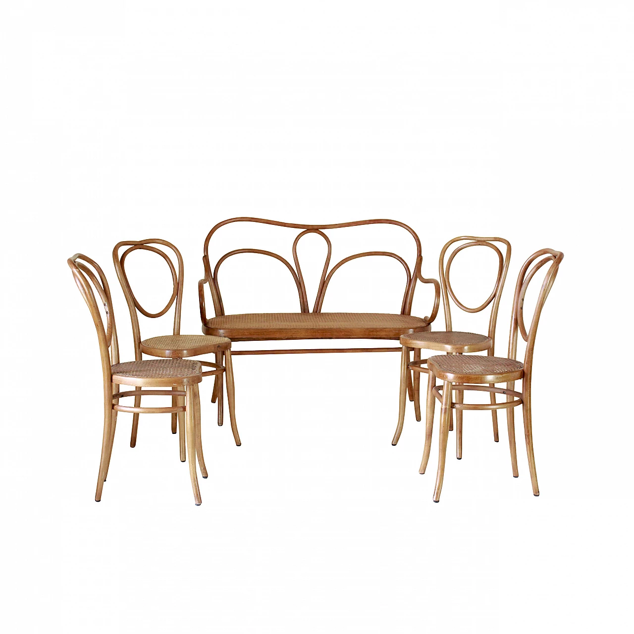 Set di 4 sedie e divano in stile Thonet, '800 1182929