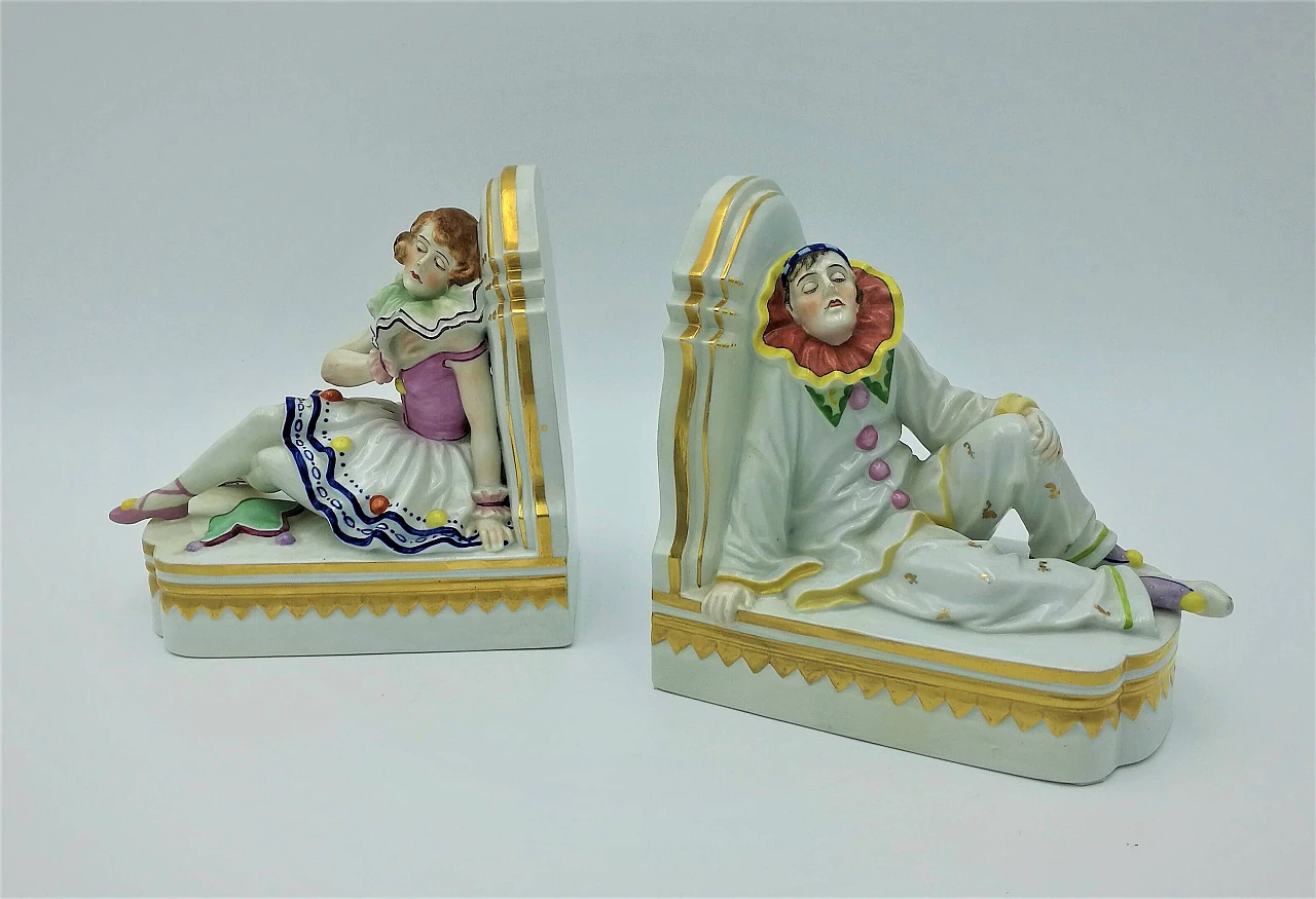 Pair of Art Deco bookends in hand-painted ceramic, 30s 1183800