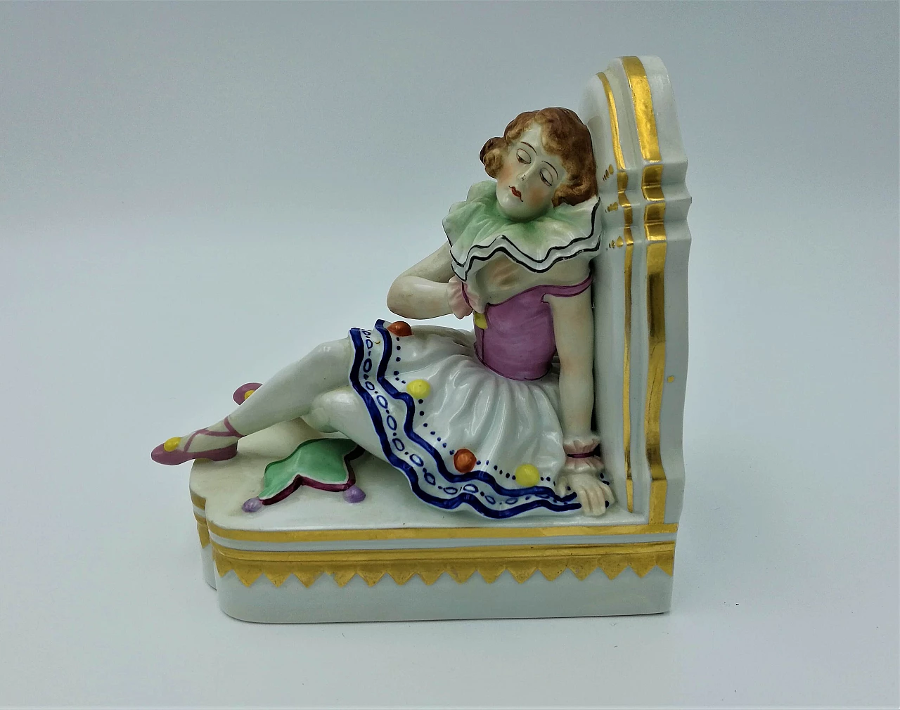 Pair of Art Deco bookends in hand-painted ceramic, 30s 1183805