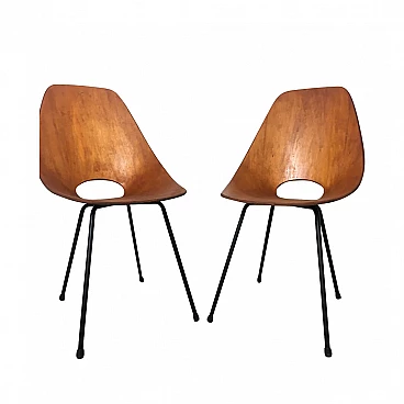 Pair of chairs in curved plywood by Vittorio Nobili, 1950s