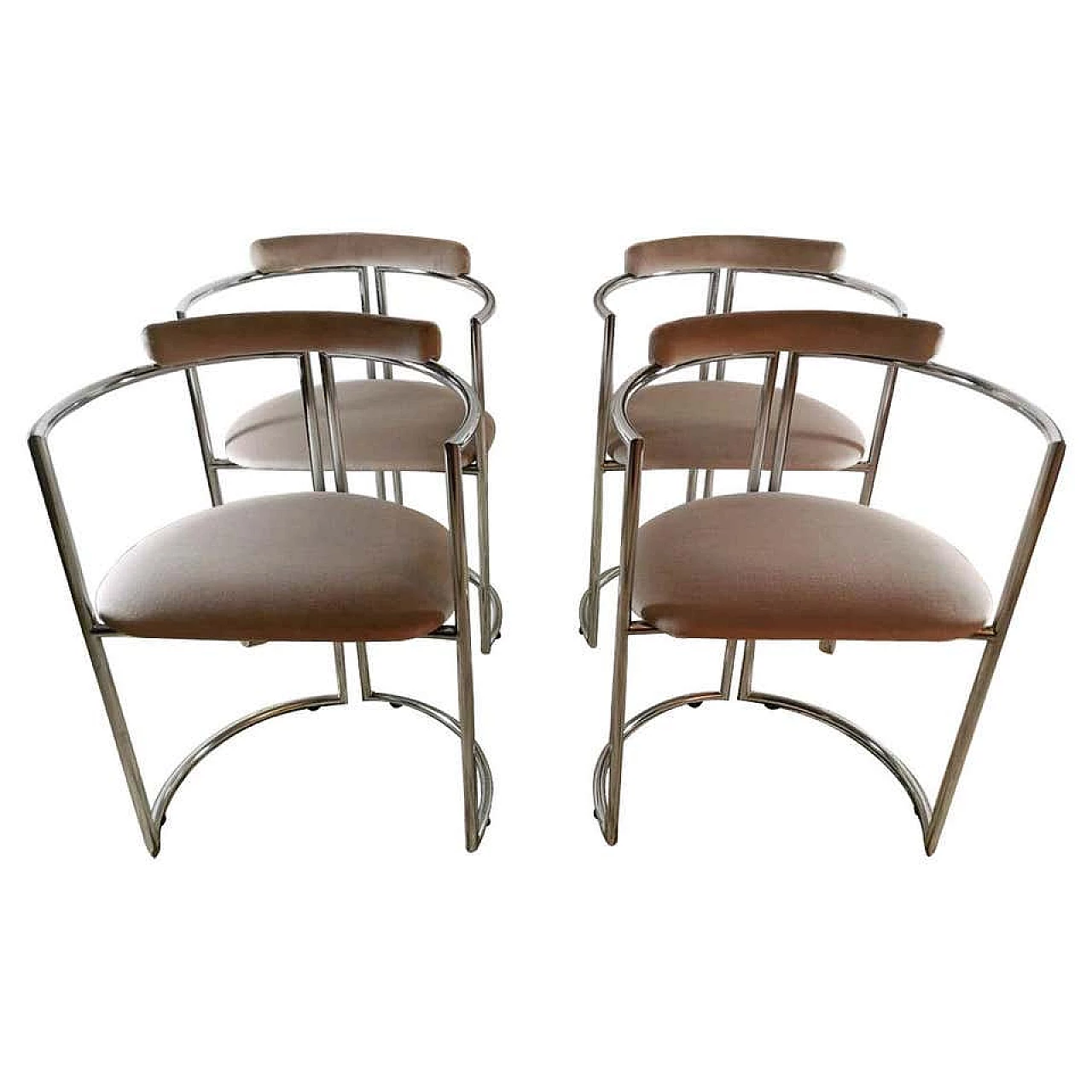 4 Chairs in steel and velvet, 70s 1184072