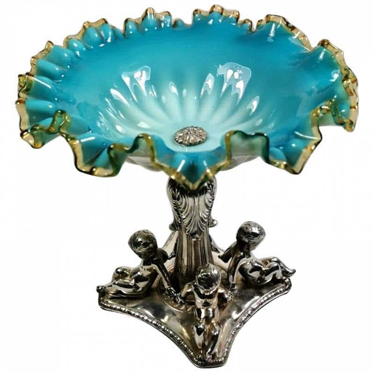 Louis Philippe style centerpiece in opaline glass and plated silver, 19th century 1184136