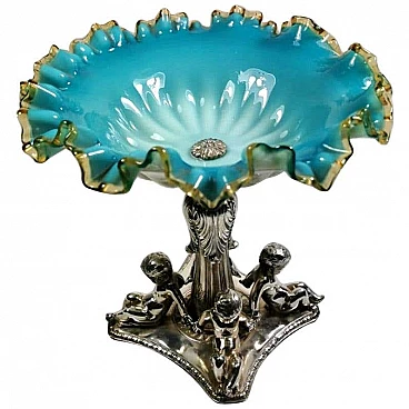 Louis Philippe style centerpiece in opaline glass and plated silver, 19th century