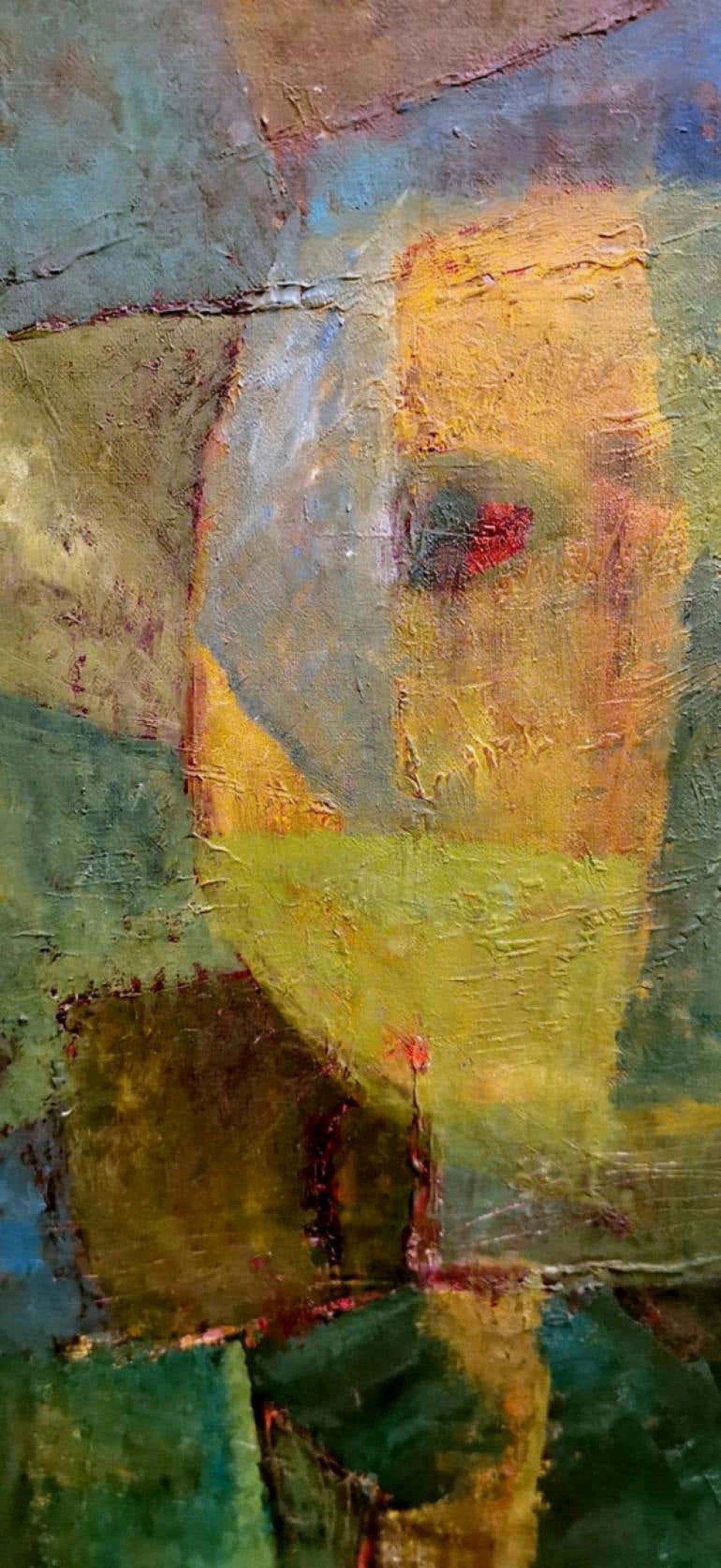 Dipinto in stile astrattismo geometrico olio su tela, anni '60 1184152