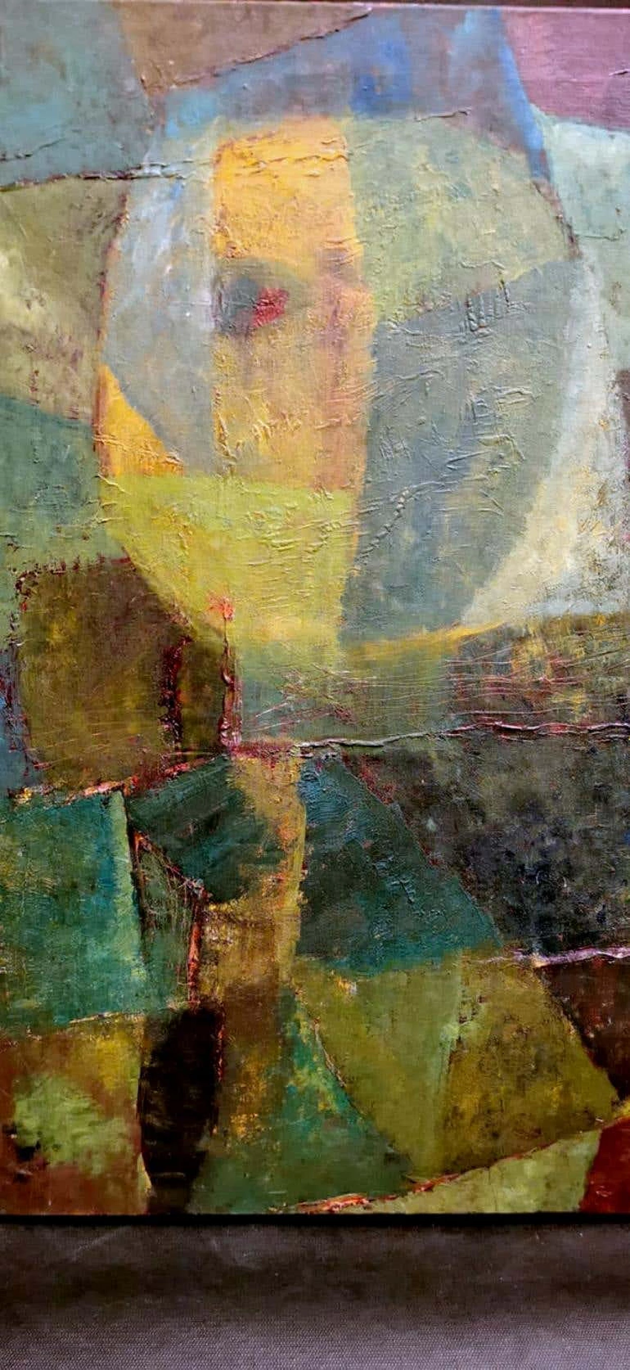 Dipinto in stile astrattismo geometrico olio su tela, anni '60 1184153