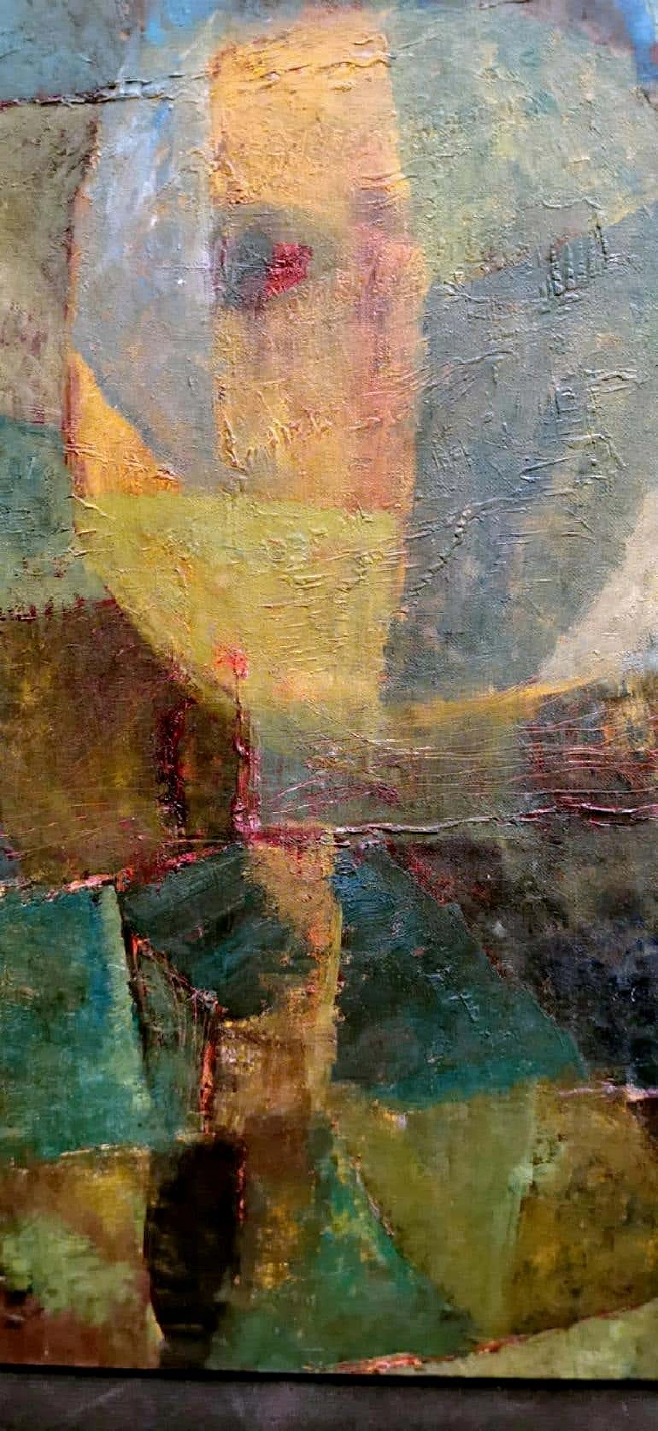 Dipinto in stile astrattismo geometrico olio su tela, anni '60 1184155