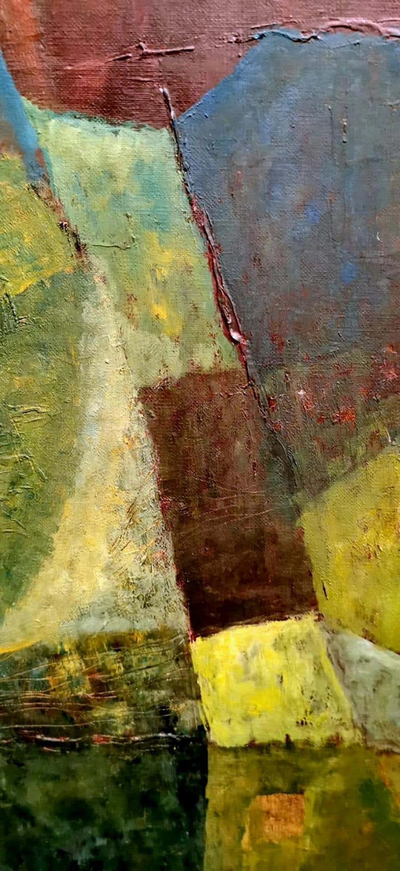 Dipinto in stile astrattismo geometrico olio su tela, anni '60 1184157