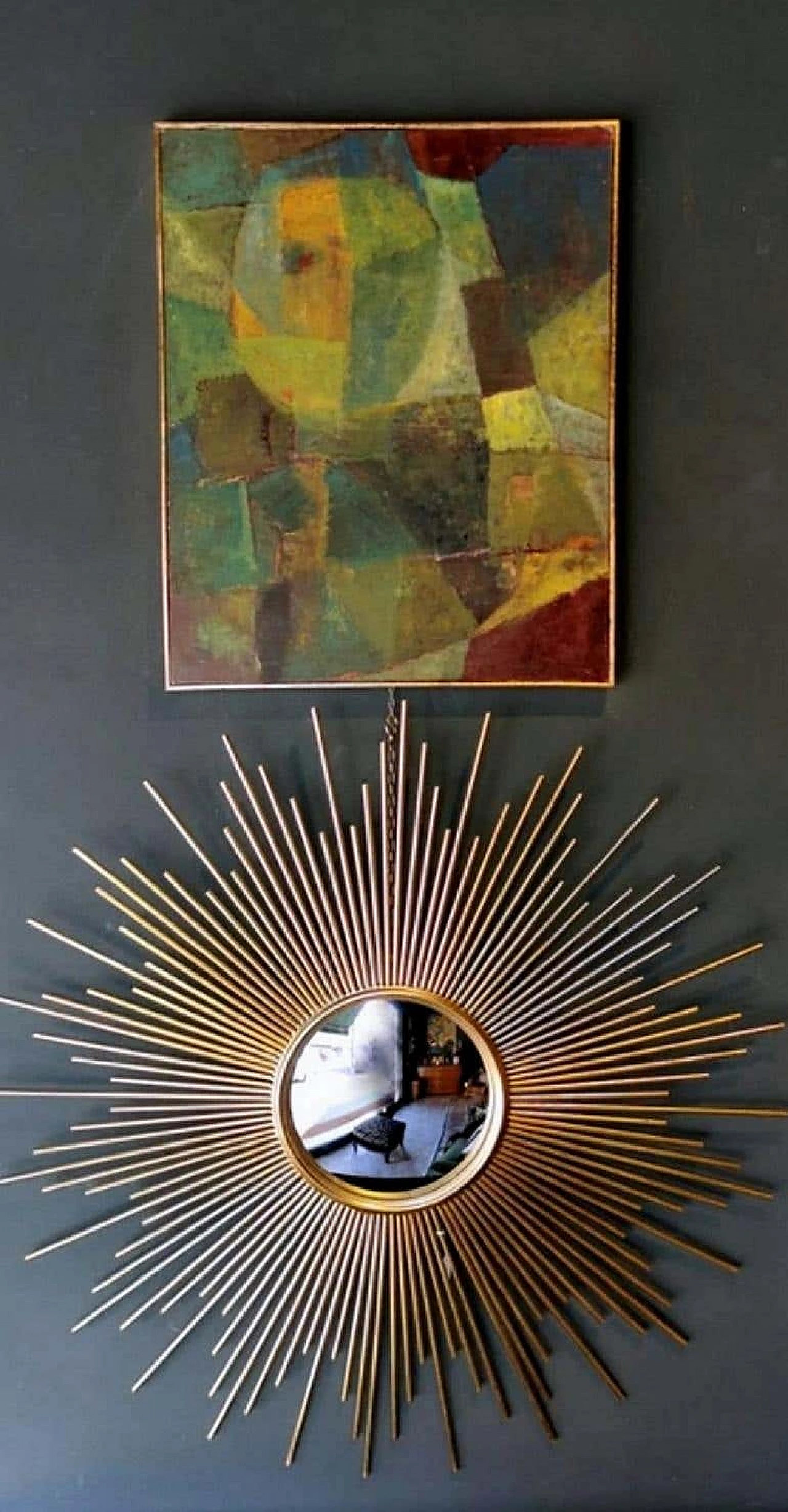 Dipinto in stile astrattismo geometrico olio su tela, anni '60 1184162