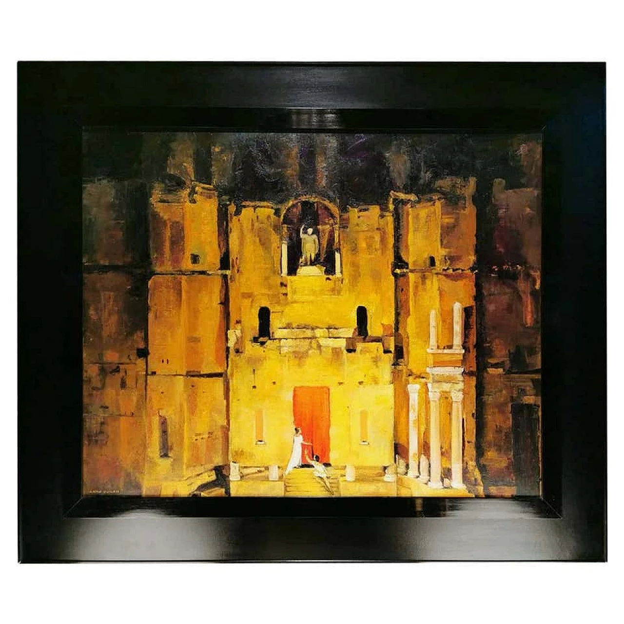 Dipinto di scenografia teatrale olio su tela, anni '60 1184337