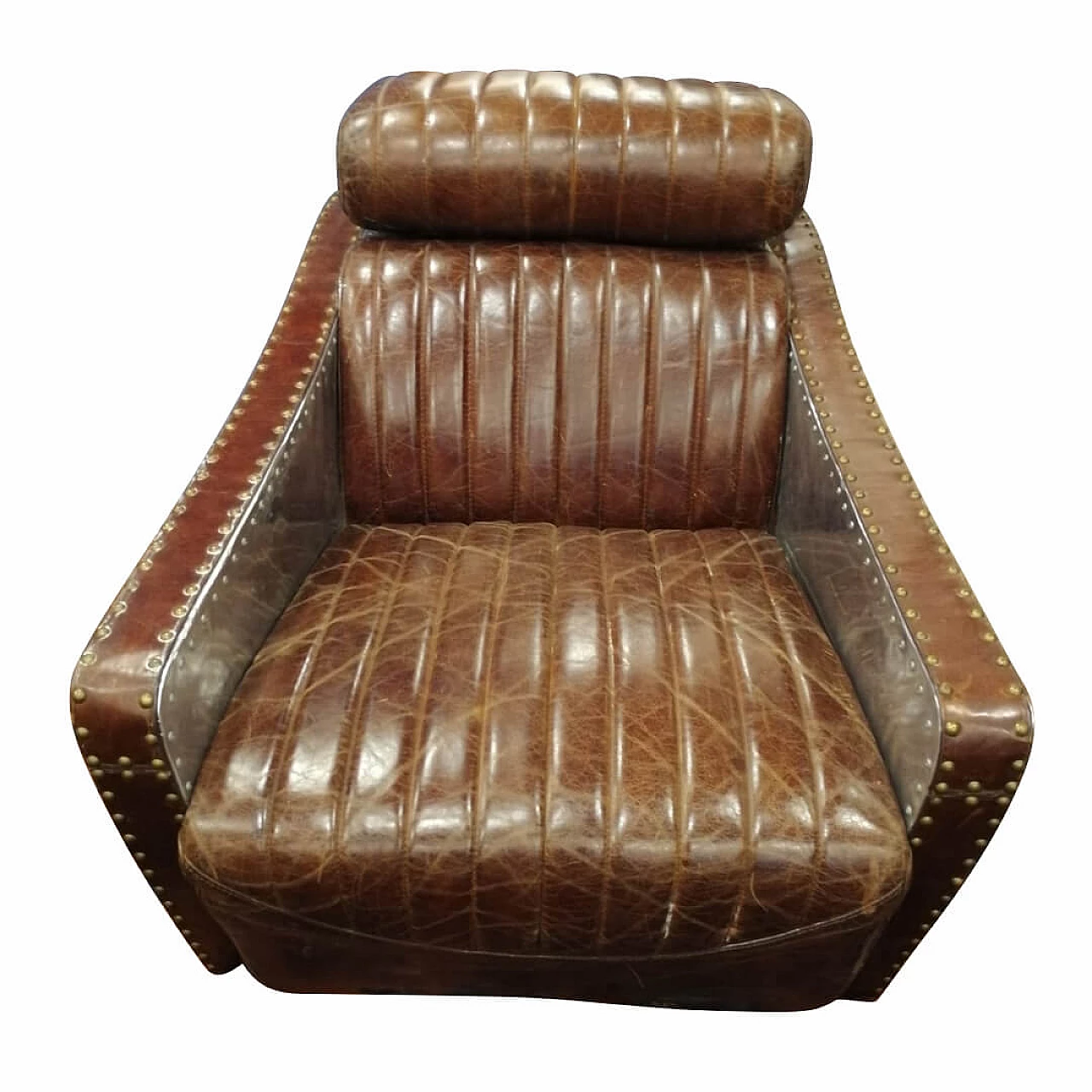 Poltrona Aviator in pelle e acciaio cromato, anni '80 1184430