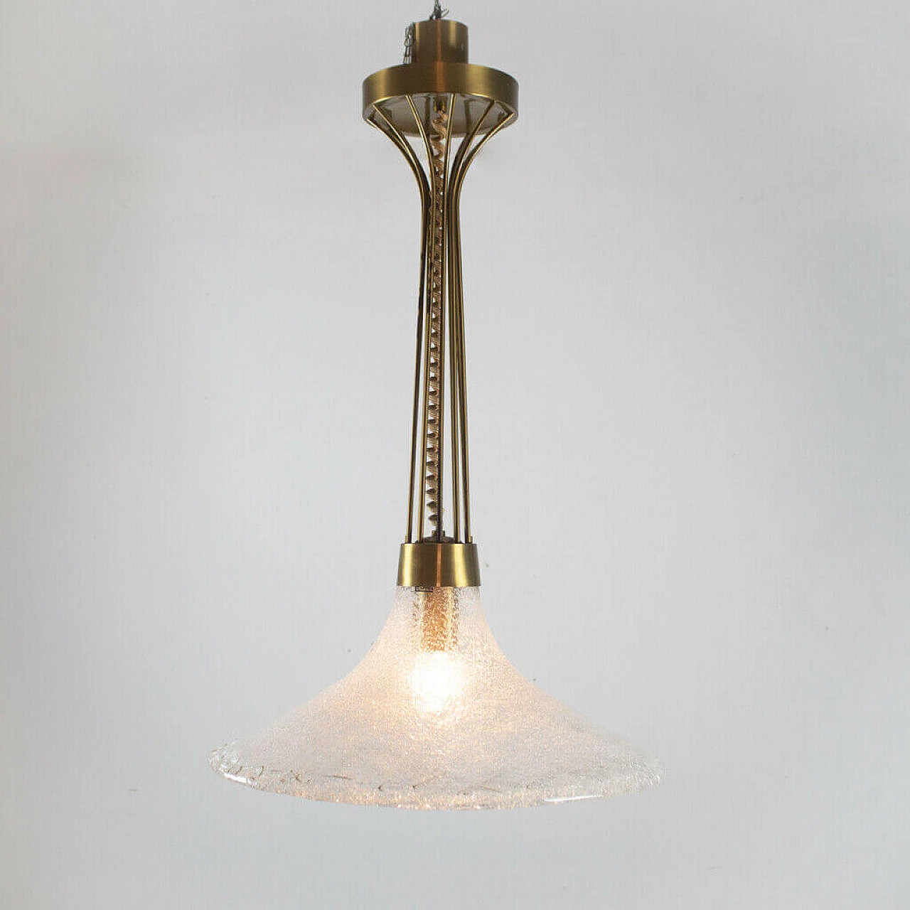 Lampadario luce singola Esperia vetro ottone design anni '70 Vintage Modernariato 1184868