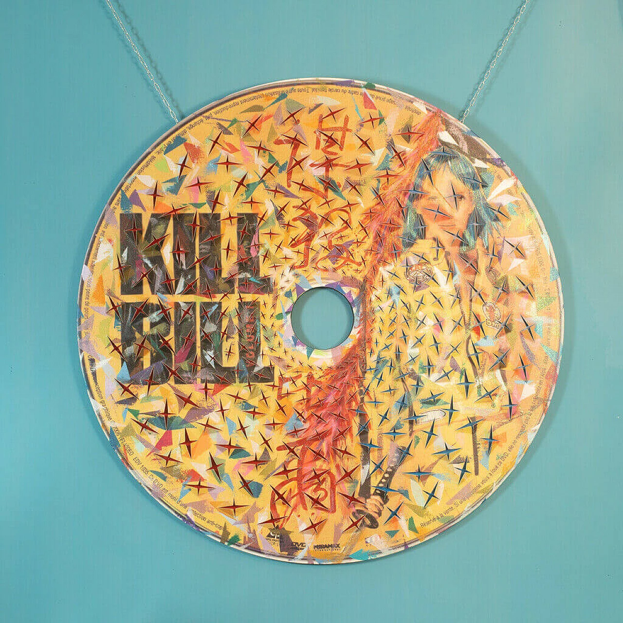 Artwork on round canvas with acrylic of Kill Bill DVD 1184878