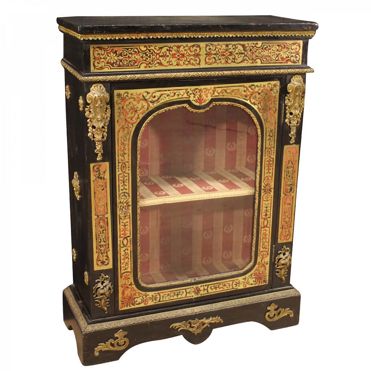 Glass cabinet in inlaid wood in Boulle style, 50s 1185088