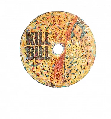 Artwork on round canvas with acrylic of Kill Bill DVD