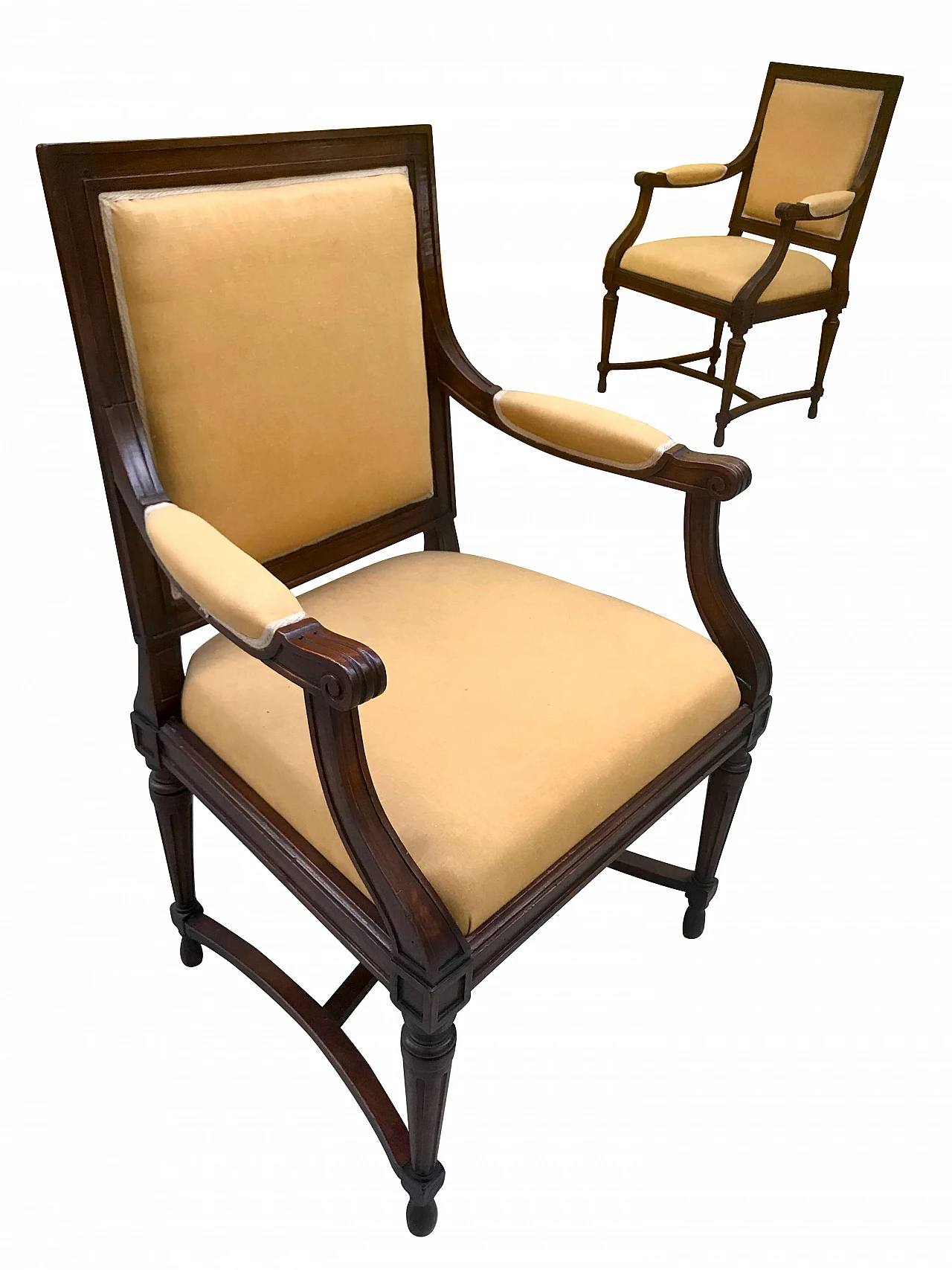 Pair of armchairs Louis XVI from the Turin area in walnut, original end of 18th century 1185147