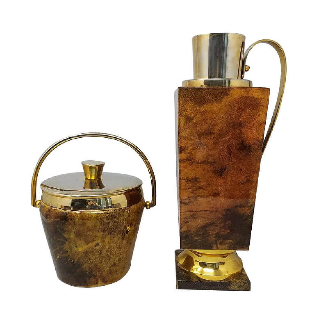 Bar set by Aldo Tura for Macabo in brown goat leather and brass, 1950s 1185150