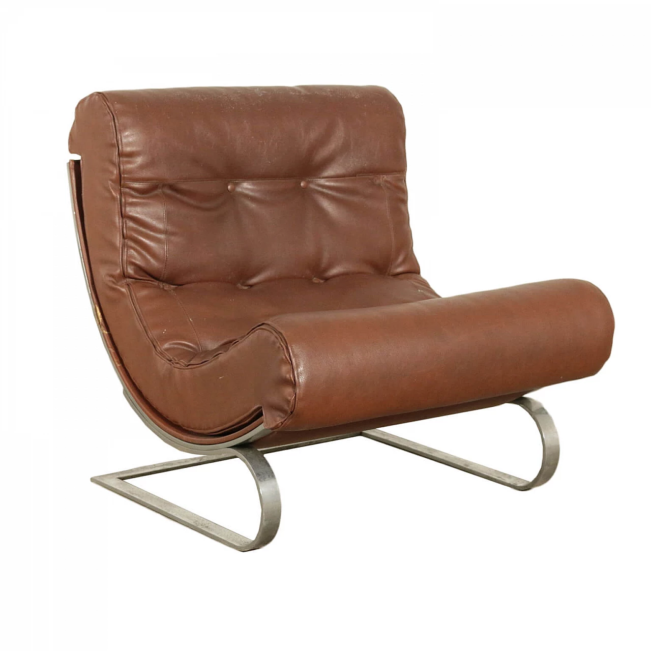 Armchair in chromed metal and leather, 60s 1185164
