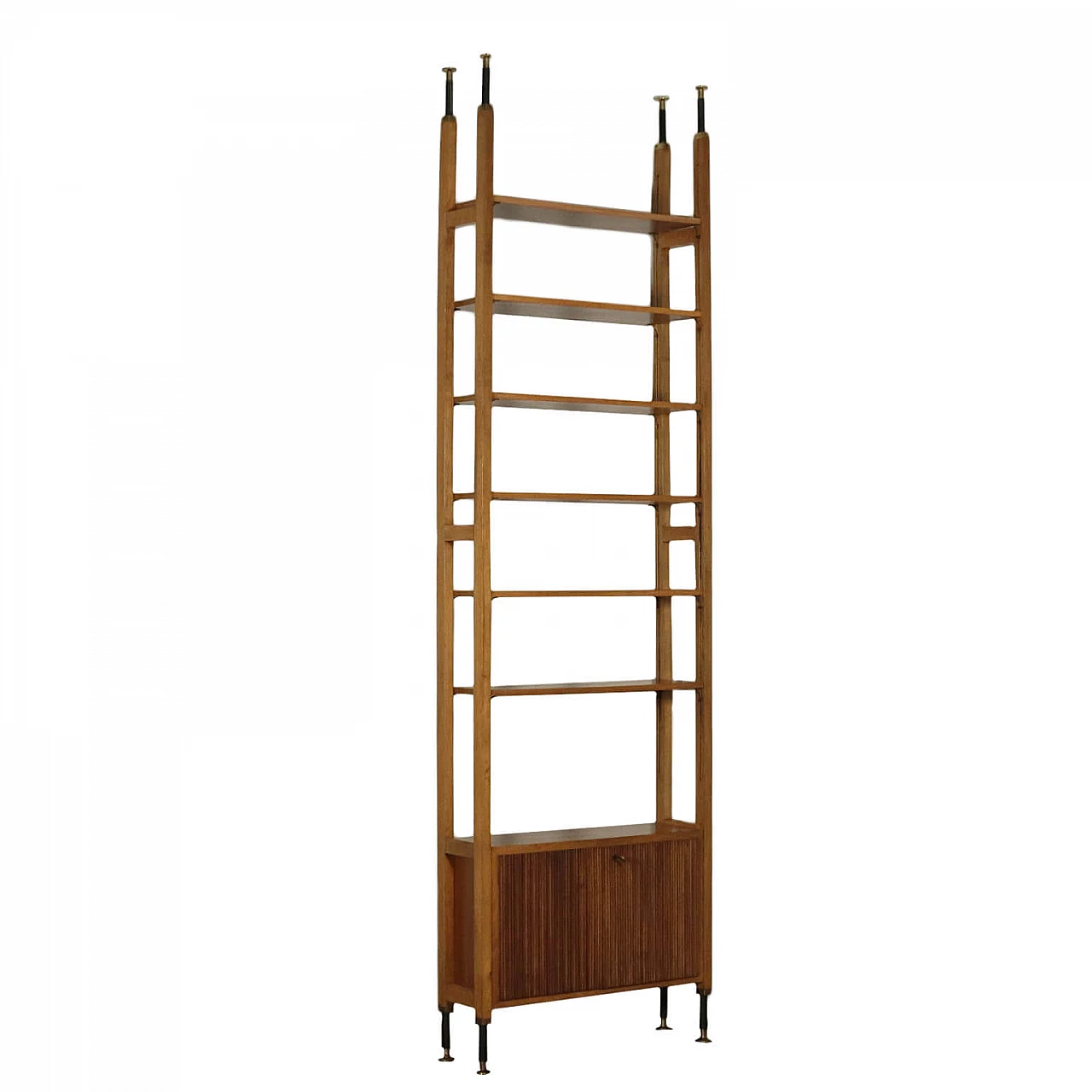 Ceiling bookcase in solid and veneer walnut and brass, 60s 1185184