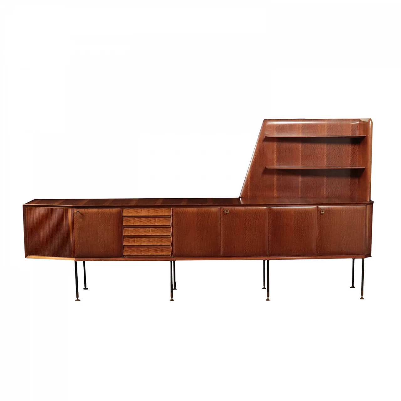 Credenza ad angolo in mogano e ottone, anni '60 1185378
