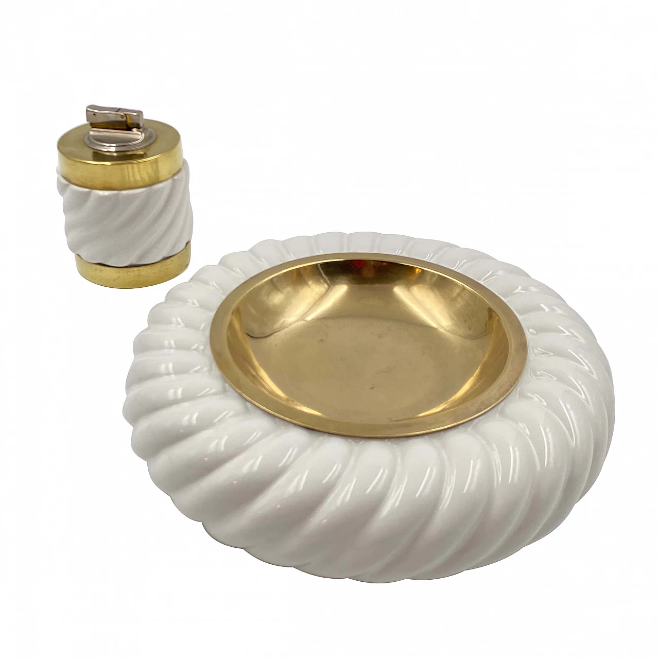 White pocketemptier & table lighter by Tommaso Barbi for B Ceramiche, 70s 1185539