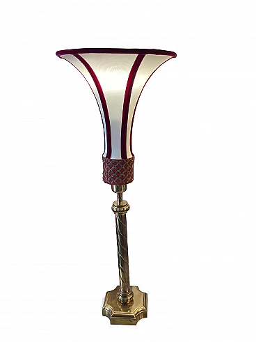 Brass table lamp with velvet details
