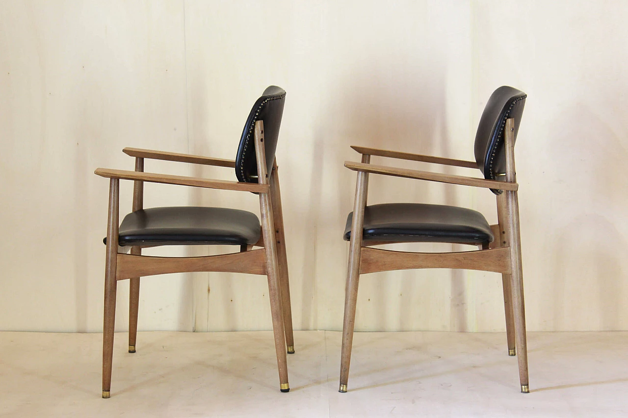 Pair of armchairs in beechwood and leather, 50s 1185801