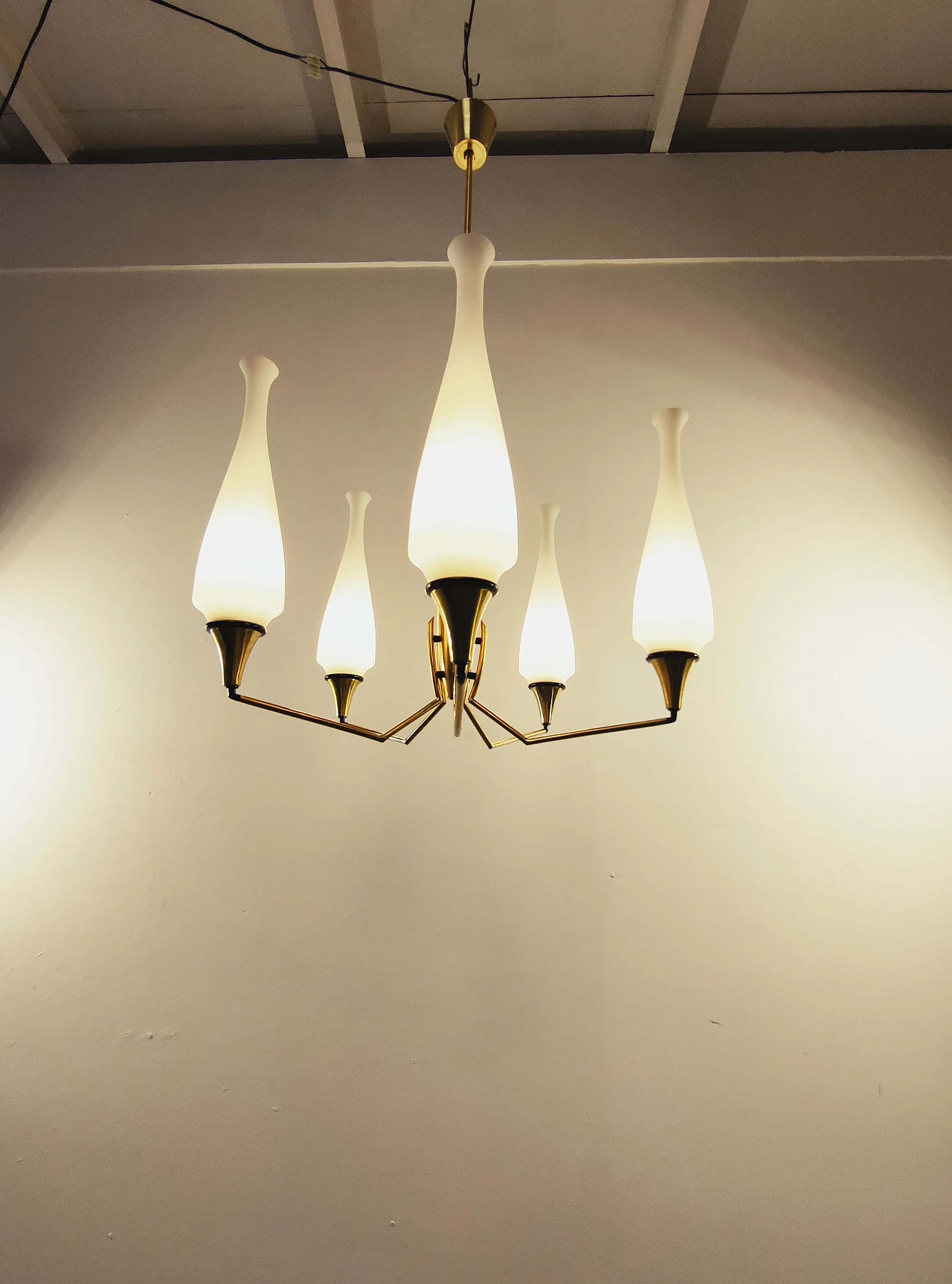 5 Lights chandelier in brass by Oscar Torlasco, 60s 1185863