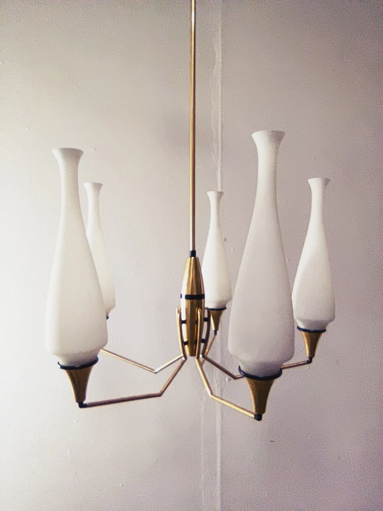 5 Lights chandelier in brass by Oscar Torlasco, 60s 1185867