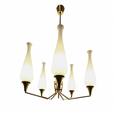 Lampadario a 5 luci in ottone di Oscar Torlasco, anni '60