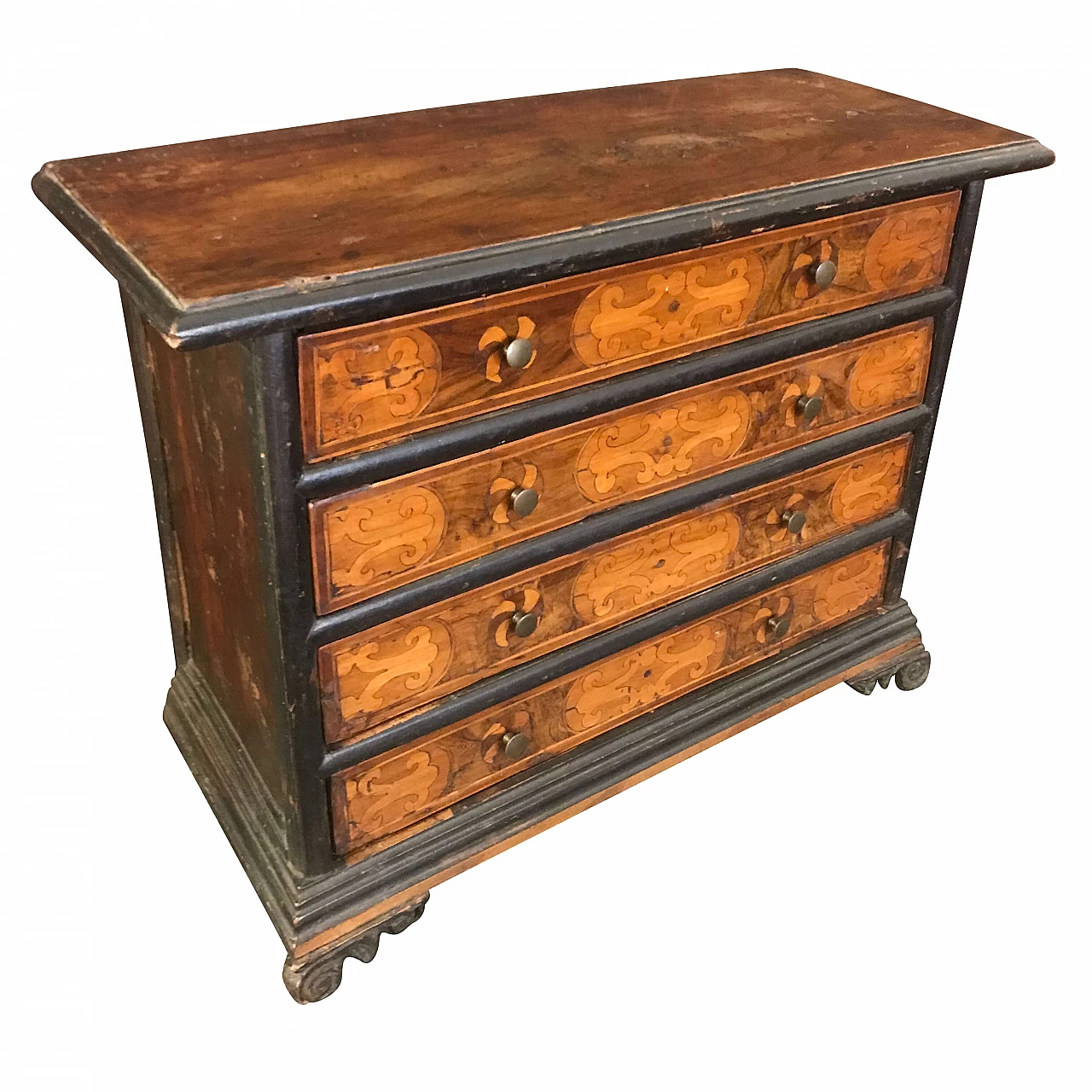 Lombard antique miniature dresser, prototype or model in inlaid walnut, original early 18th century 1185926
