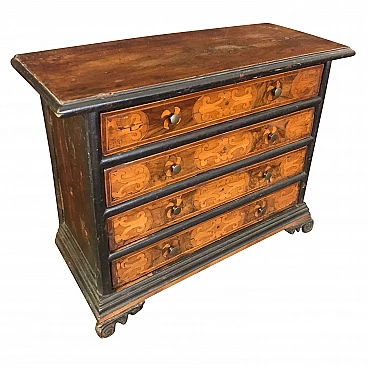 Lombard antique miniature dresser, prototype or model in inlaid walnut, original early 18th century
