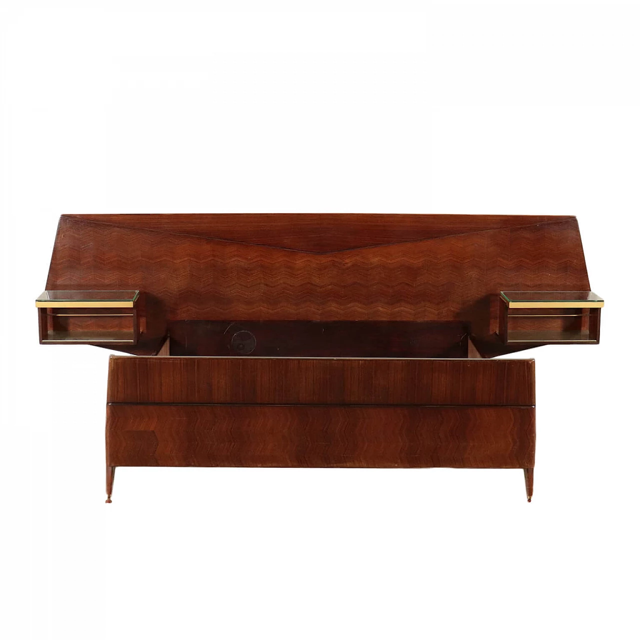 Double bed frame in rosewood, brass and glass, 60s 1186092