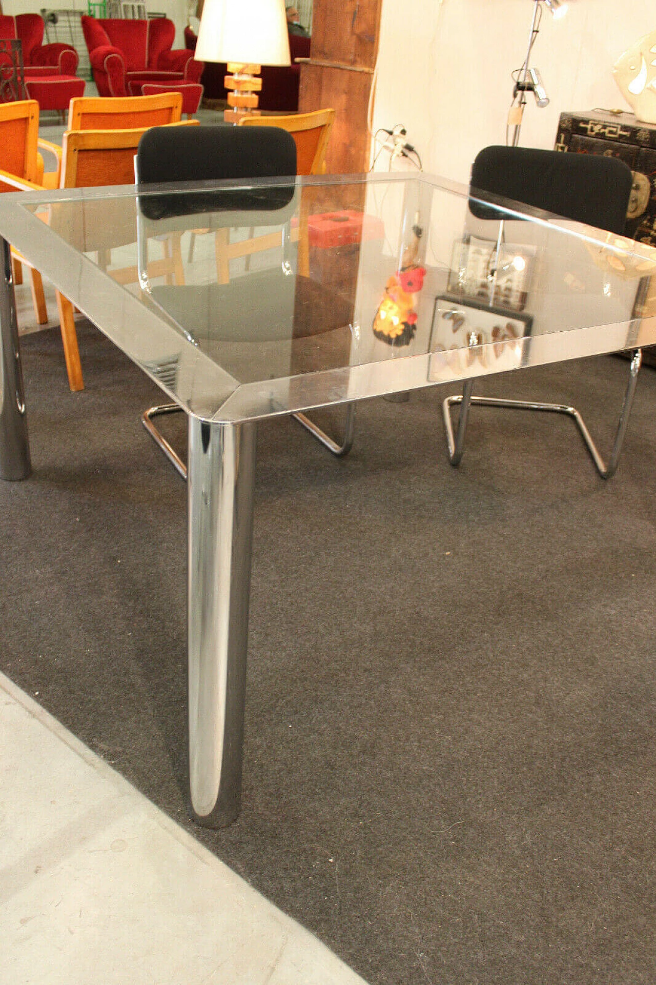 Tavola e 4 sedie in metallo cromato di Cinova, anni '70 1186109