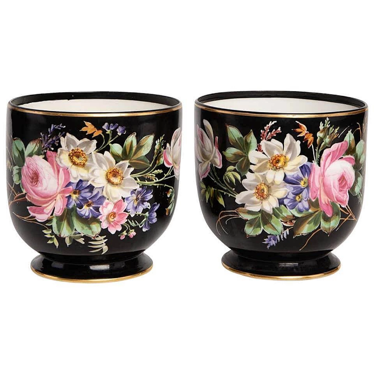 Pair of hand painted Napoleon III cachepots in french porcelaine, 19th century 1186177