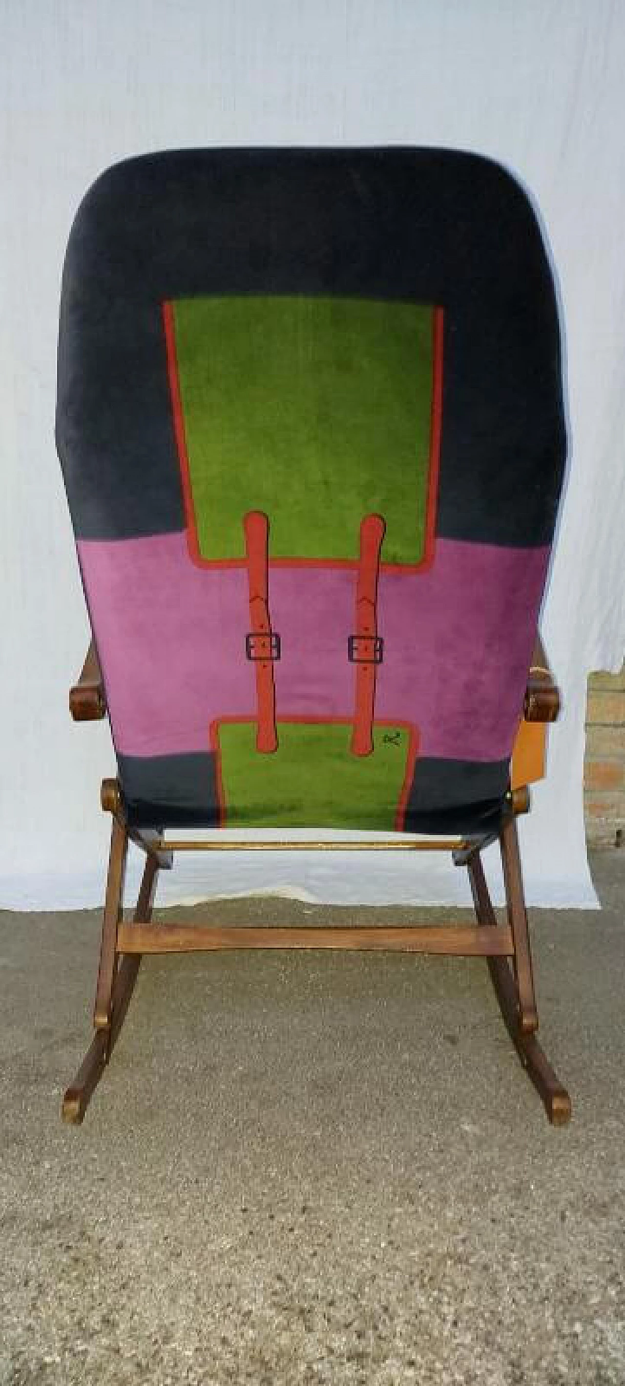 Mid-century rocking chair covered in coloured fabric, 70s 1186379