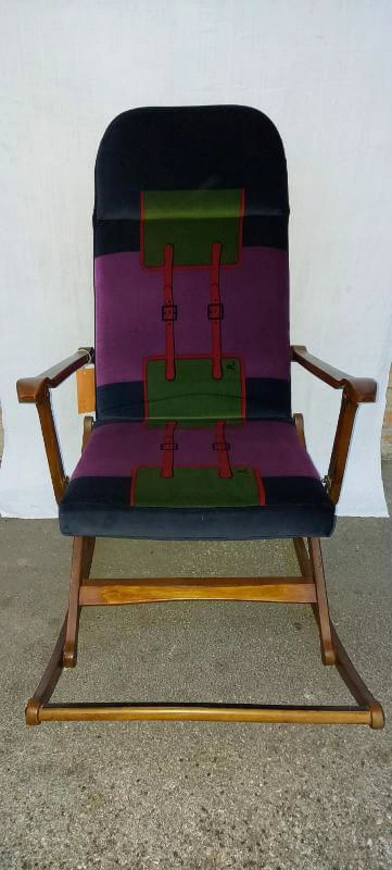 Mid-century rocking chair covered in coloured fabric, 70s 1186380