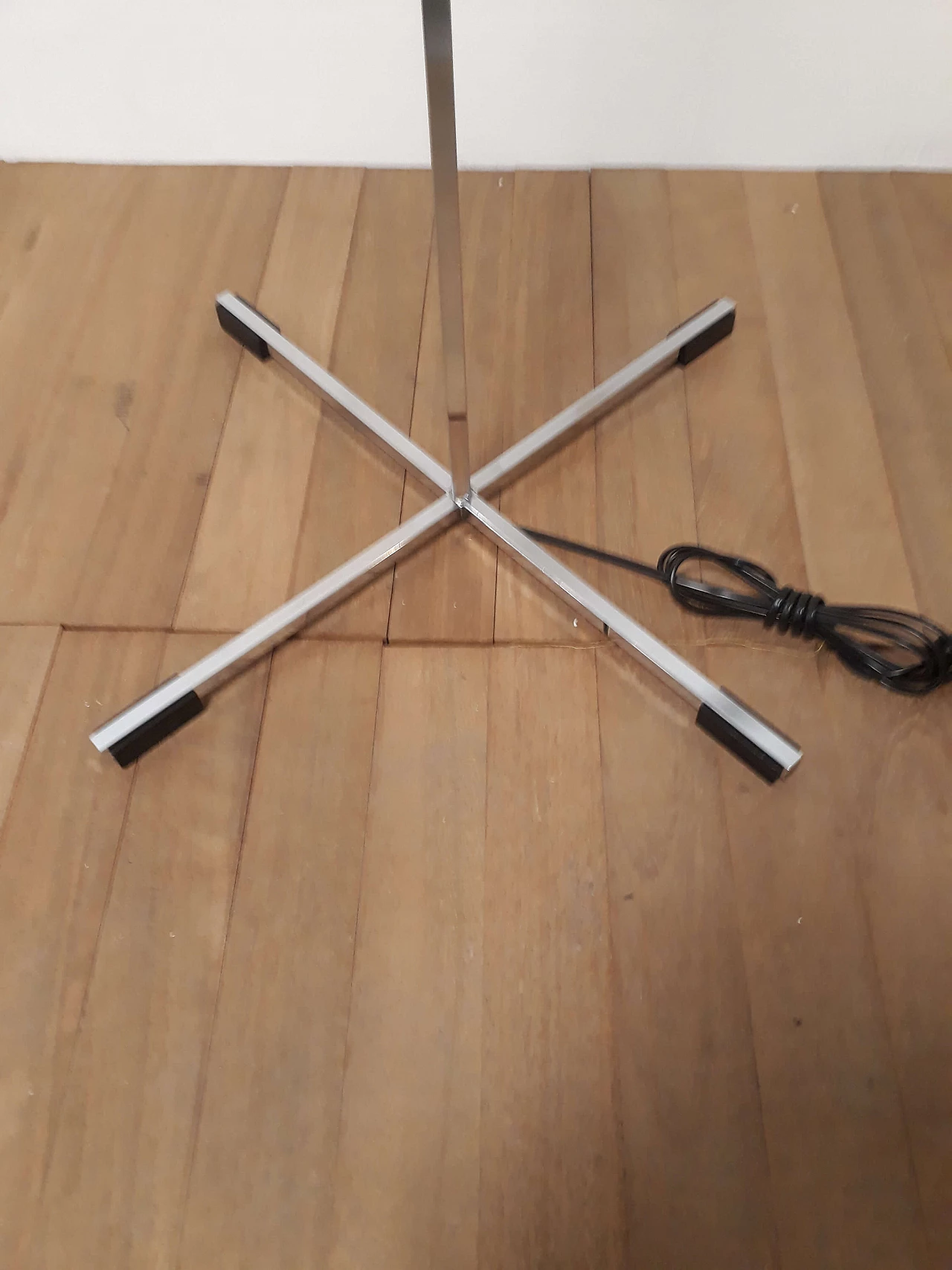 Steel floor lamp with black lampshade, 80s 1186391