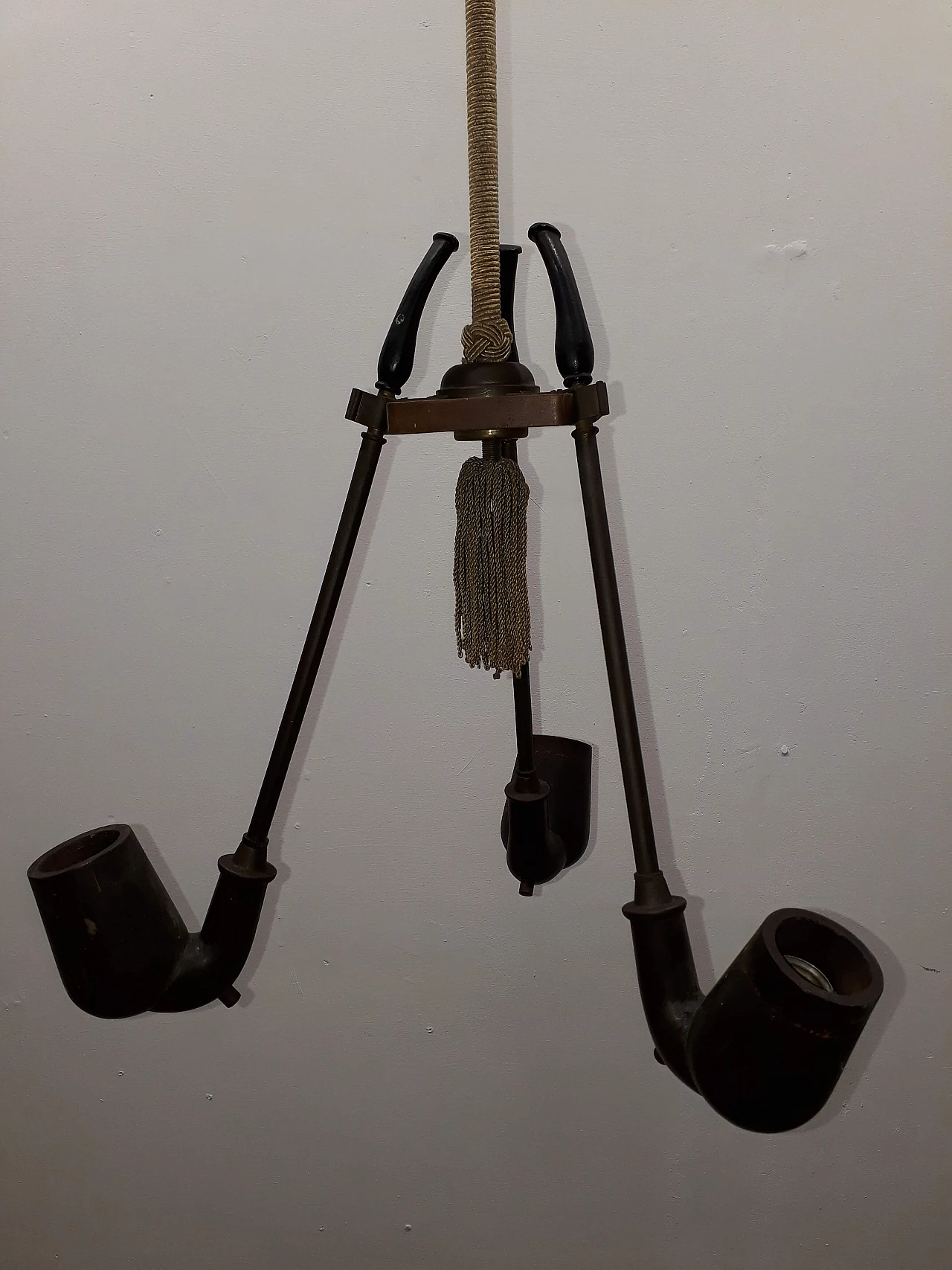 Aldo Tura style chandelier with 3 pipes, 60s 1186394