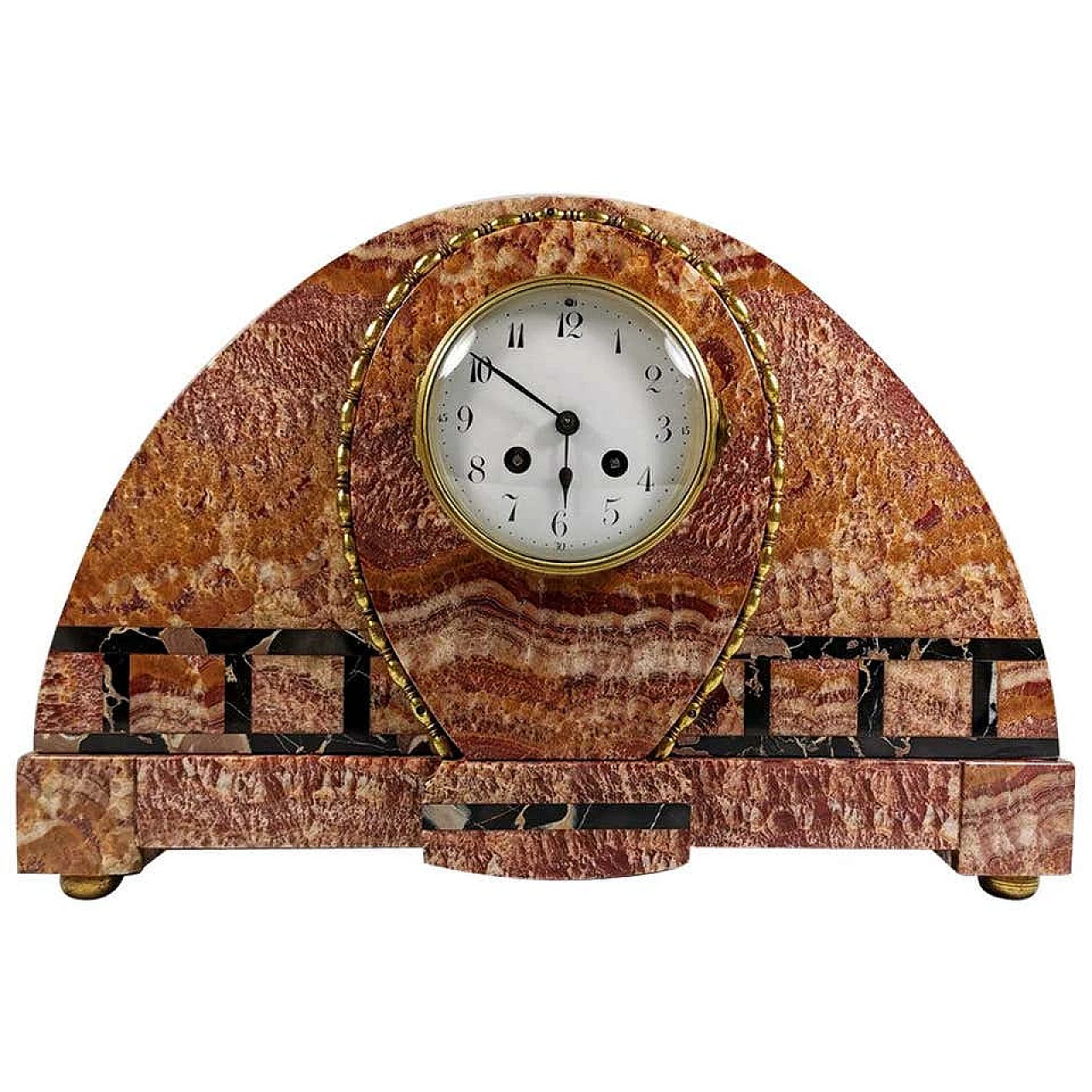 Art Deco marble clock in red onyx and portoro, 30s 1186431