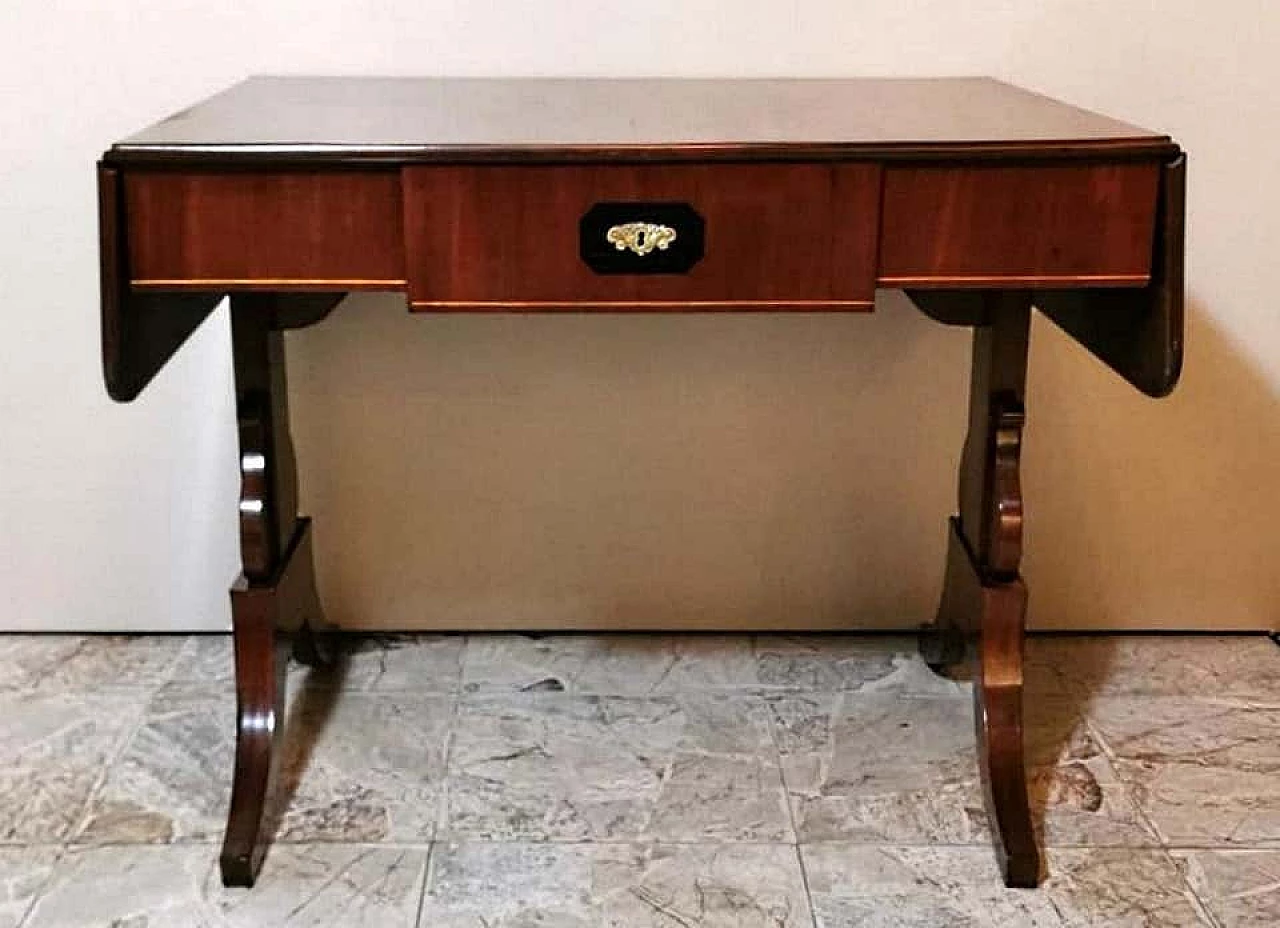 Biedermaier writing table in mahogany and light birch wood inlays, 19th century 1186574