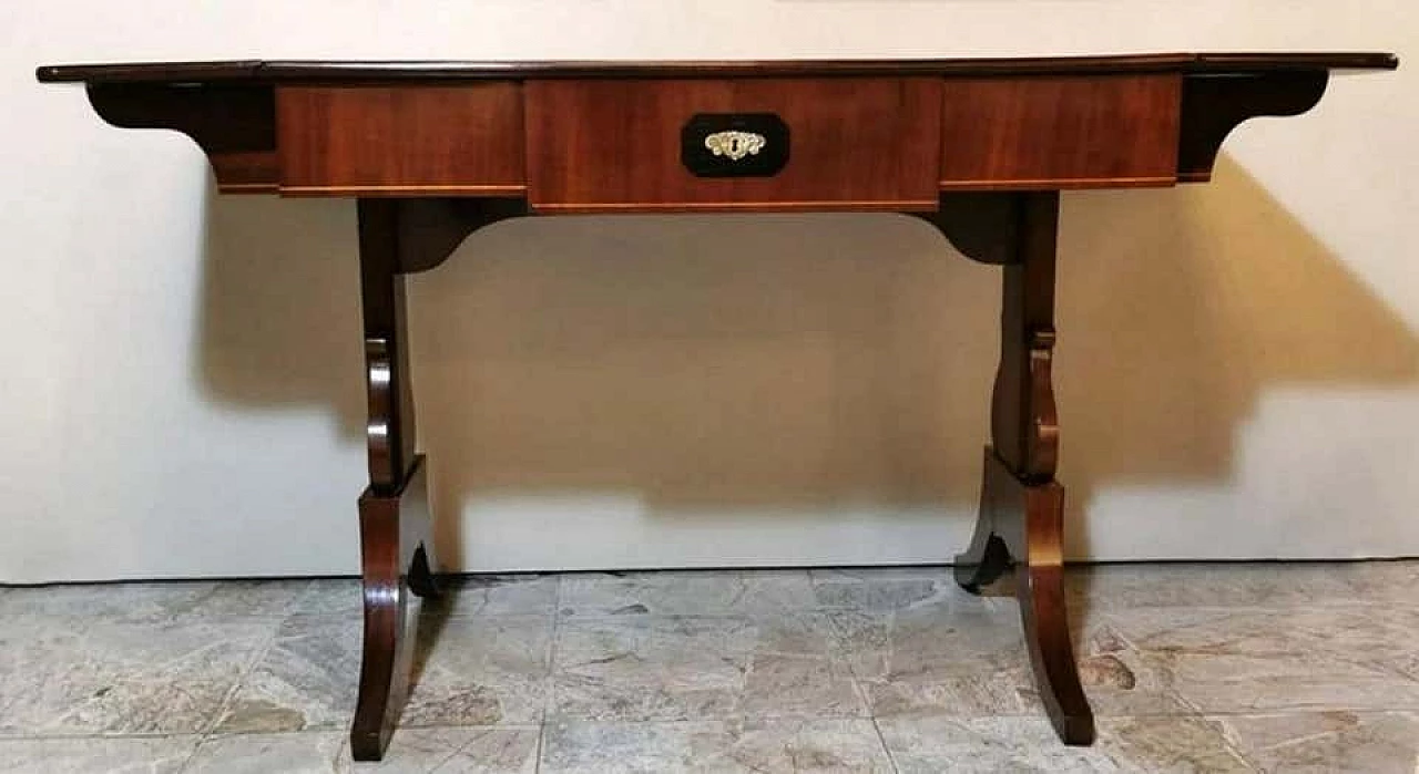 Biedermaier writing table in mahogany and light birch wood inlays, 19th century 1186575